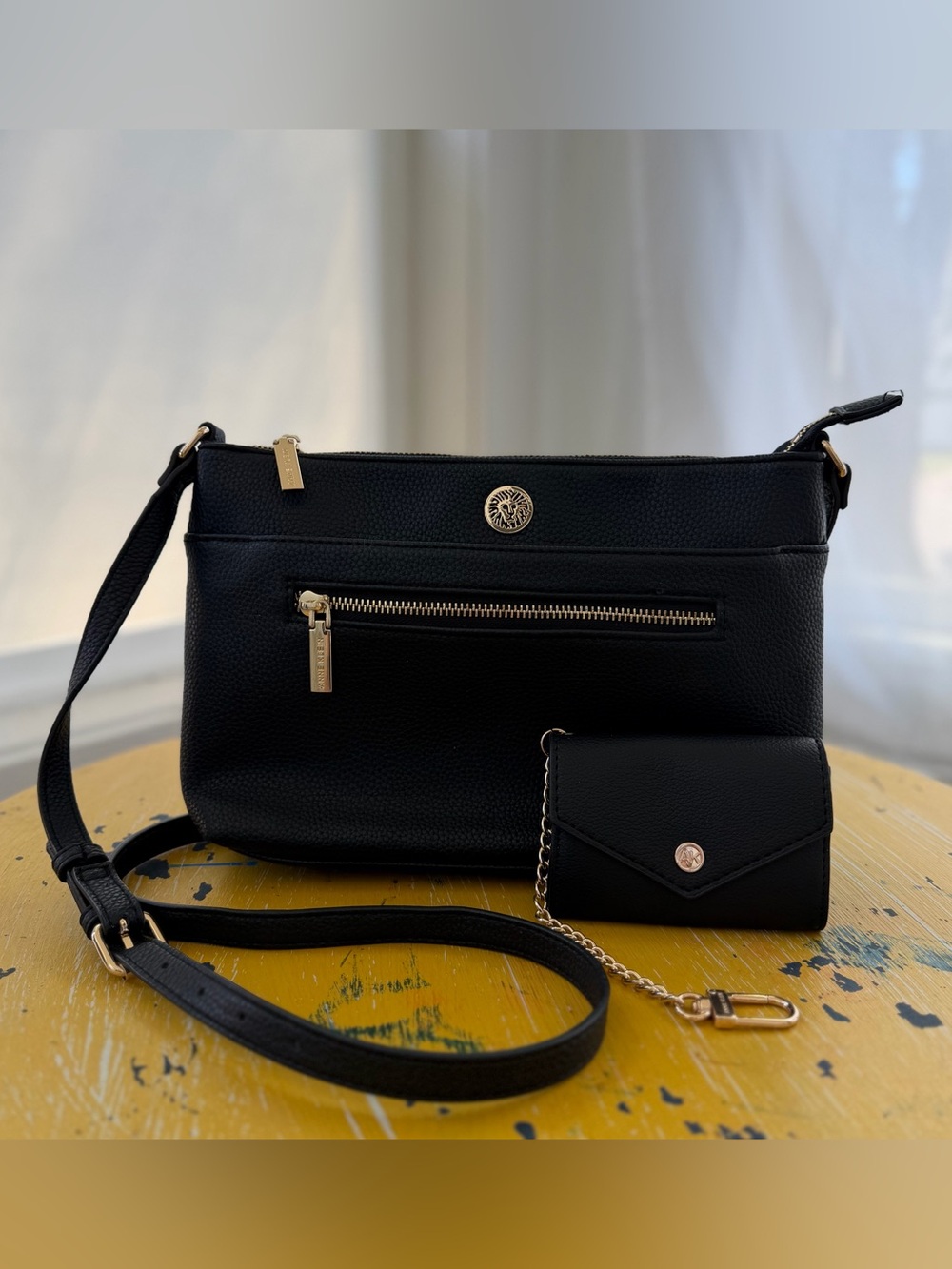 Anne Klein Black Crossbody Bag with Wallet